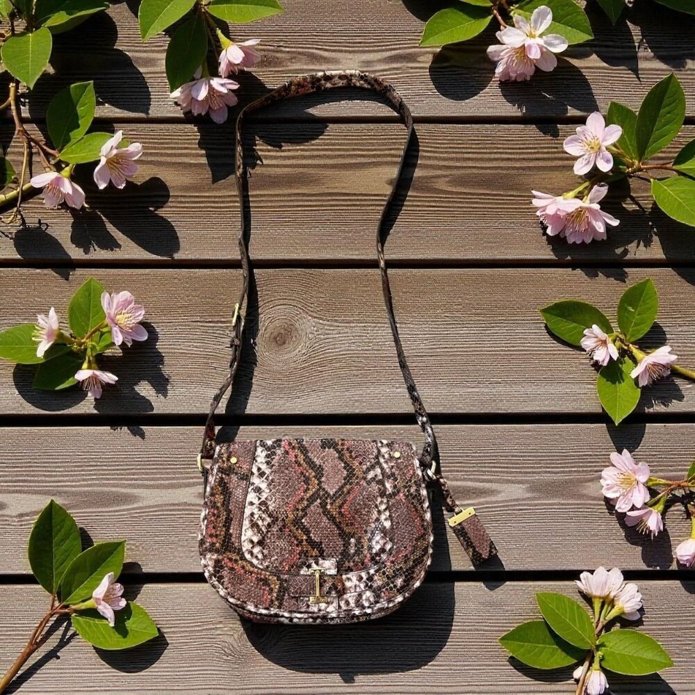 Nine West Snake Print Faux Leather Crossbody Bag With Adjustable Strap & Gold Ha